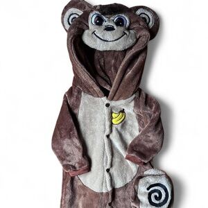Amazon Brown and Cream Monkey Hooded One-Piece Bodysuit with Banana Applique